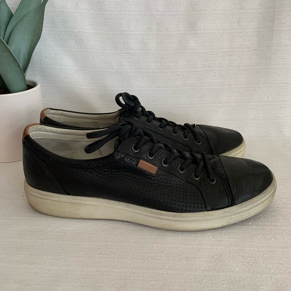 ECCO Soft7 Black Perforated Leather Lace Up Extra Width Sneakers Men’s EU45 US11 - Picture 3 of 14